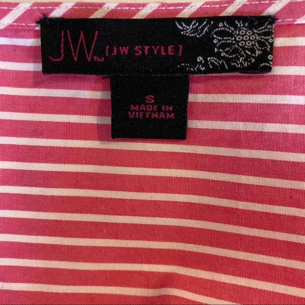 JW Style Y2K Striped Wrap Front Tie Shirt Blouse Small Pink White S Cottagecore - Picture 3 of 8